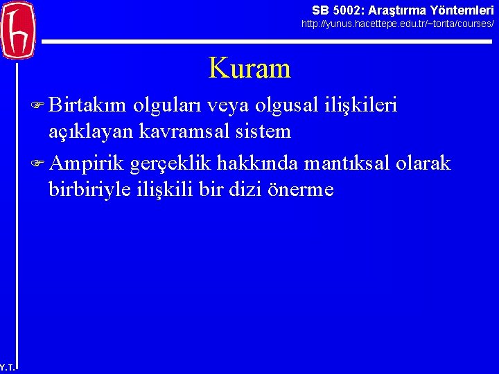 SB 5002: Araştırma Yöntemleri http: //yunus. hacettepe. edu. tr/~tonta/courses/ Kuram F Birtakım olguları veya