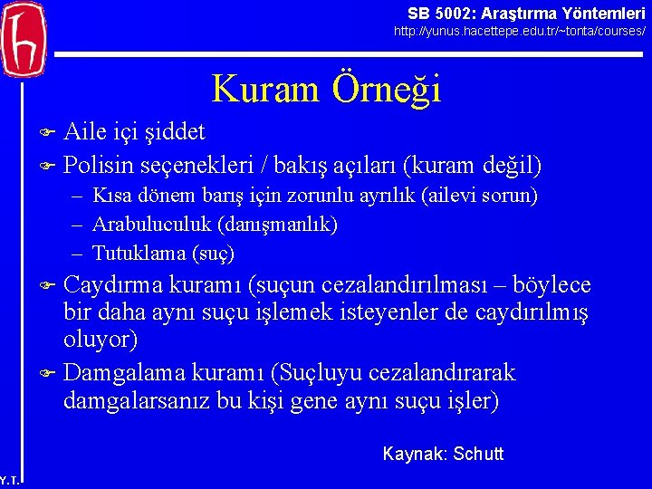 SB 5002: Araştırma Yöntemleri http: //yunus. hacettepe. edu. tr/~tonta/courses/ Kuram Örneği Aile içi şiddet