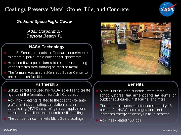 Coatings Preserve Metal, Stone, Tile, and Concrete Goddard Space Flight Center Adsil Corporation Daytona