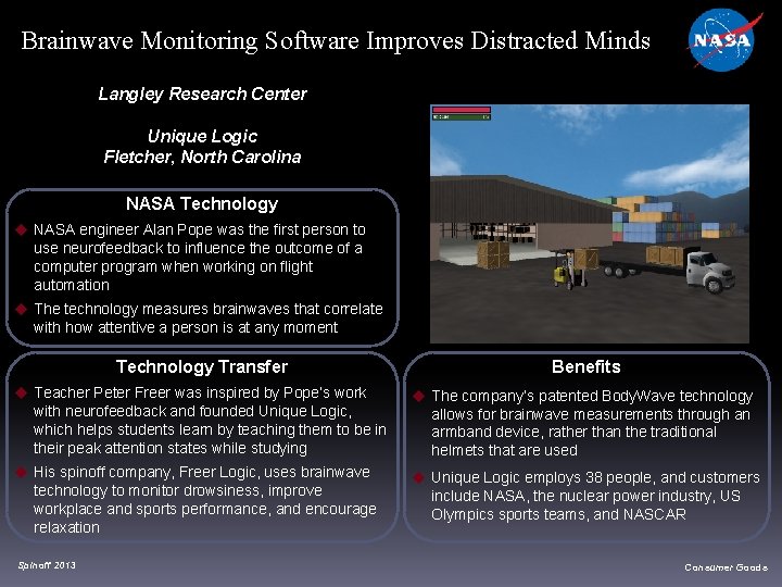 Brainwave Monitoring Software Improves Distracted Minds Langley Research Center Unique Logic Fletcher, North Carolina