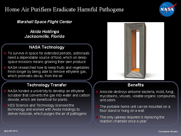 Home Air Purifiers Eradicate Harmful Pathogens Marshall Space Flight Center Akida Holdings Jacksonville, Florida