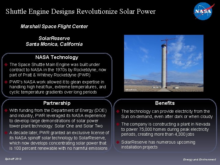 Shuttle Engine Designs Revolutionize Solar Power Marshall Space Flight Center Solar. Reserve Santa Monica,