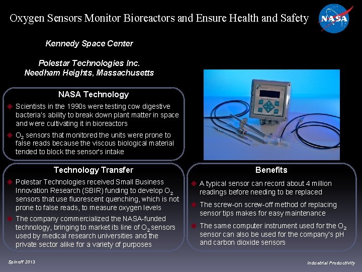 Oxygen Sensors Monitor Bioreactors and Ensure Health and Safety Kennedy Space Center Polestar Technologies