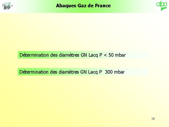 Abaques Gaz de France Détermination des diamètres GN Lacq P < 50 mbar Détermination