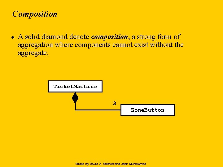 Composition ¨ A solid diamond denote composition, a strong form of aggregation where components