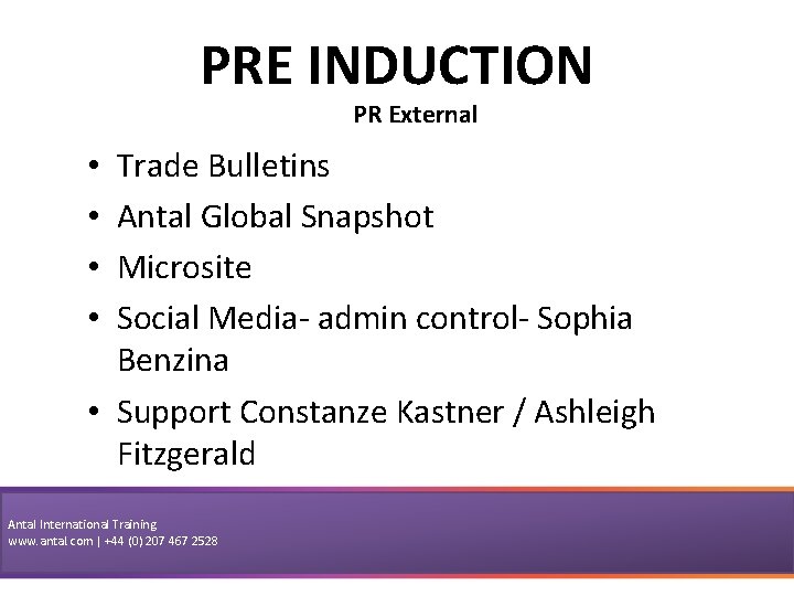 PRE INDUCTION PR External Trade Bulletins Antal Global Snapshot Microsite Social Media- admin control-