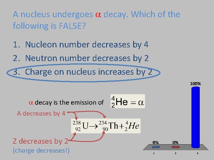 A nucleus undergoes decay. Which of the following is FALSE? 1. Nucleon number decreases A nucleus undergoes decay. Which of the following is FALSE? 1. Nucleon number decreases