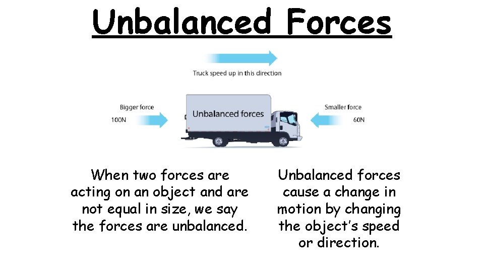 Unbalanced Forces When two forces are acting on an object and are not equal