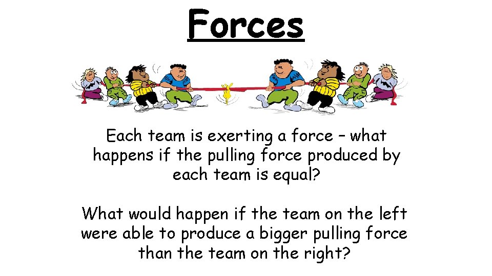 Forces Each team is exerting a force – what happens if the pulling force Forces Each team is exerting a force – what happens if the pulling force
