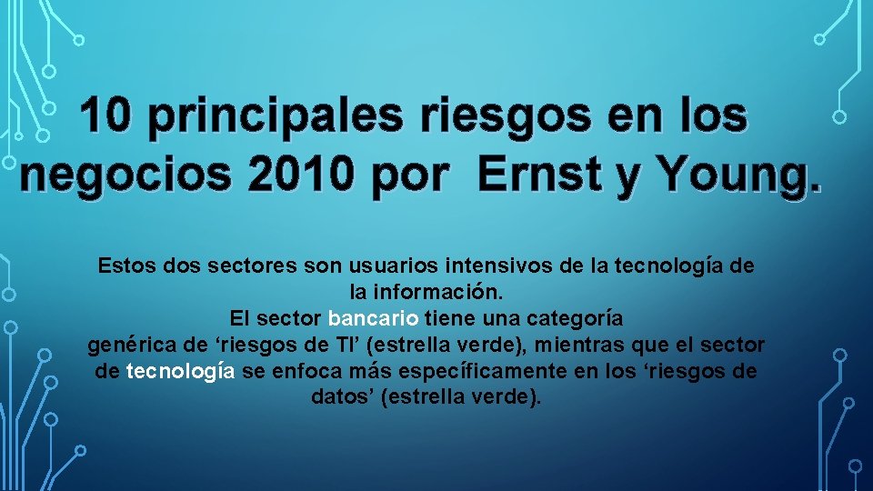 10 principales riesgos en los negocios 2010 por Ernst y Young. Estos dos sectores