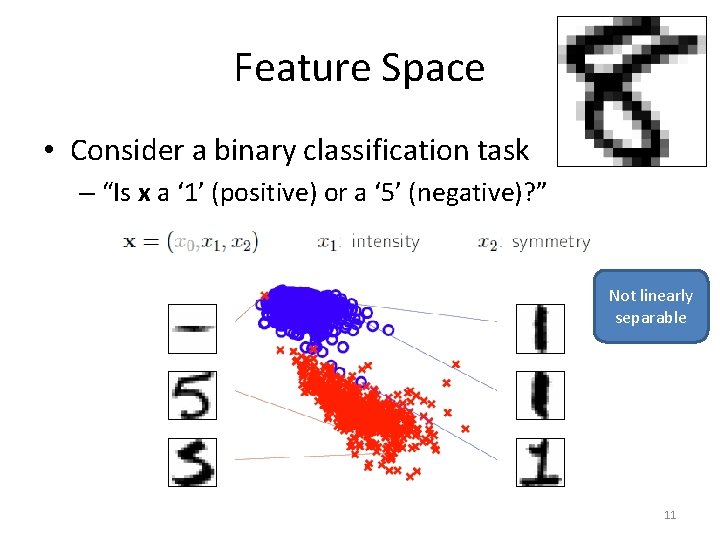 Feature Space • Consider a binary classification task – “Is x a ‘ 1’