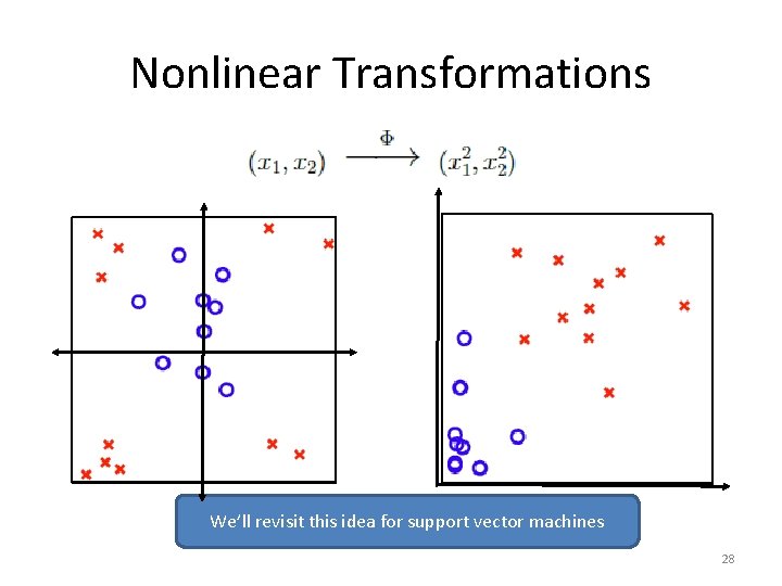 Nonlinear Transformations We’ll revisit this idea for support vector machines 28 