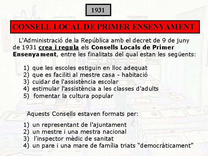 1931 CONSELL LOCAL DE PRIMER ENSENYAMENT L'Administració de la República amb el decret de