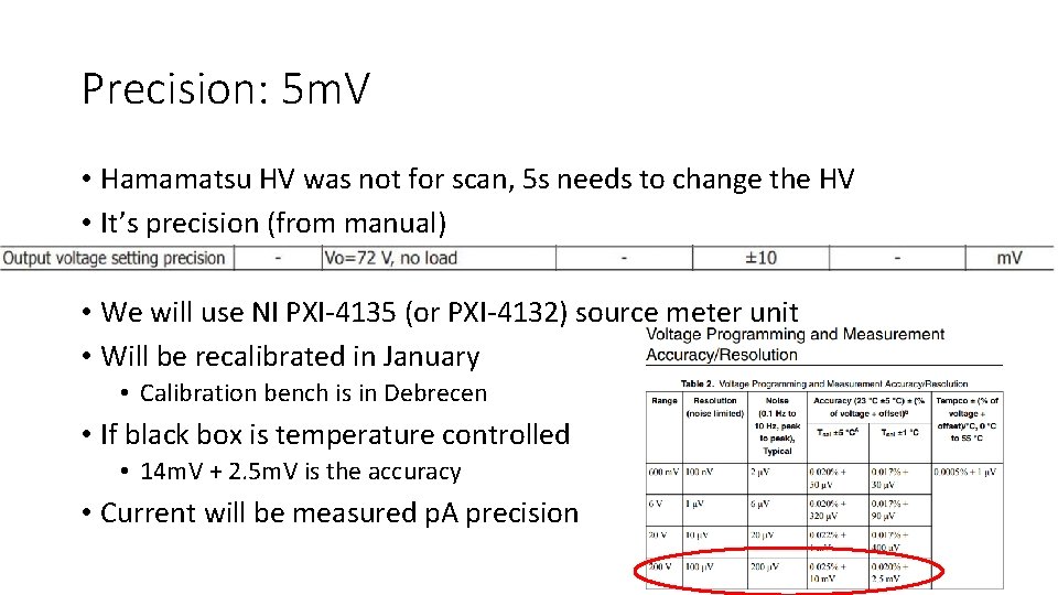 Precision: 5 m. V • Hamamatsu HV was not for scan, 5 s needs