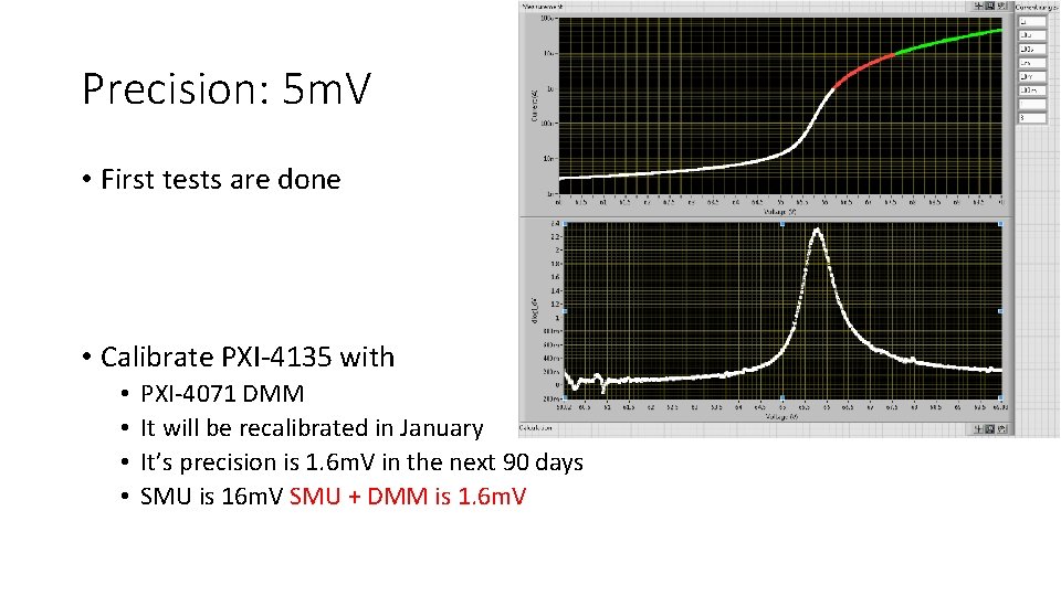 Precision: 5 m. V • First tests are done • Calibrate PXI-4135 with •