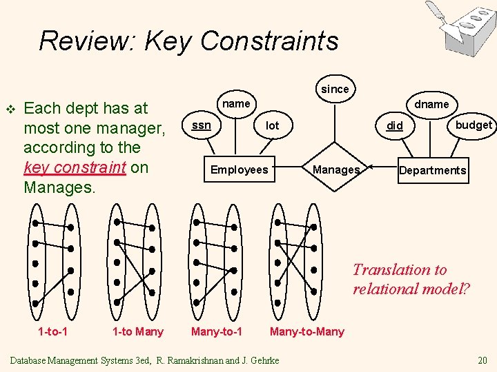 Review: Key Constraints since v Each dept has at most one manager, according to Review: Key Constraints since v Each dept has at most one manager, according to