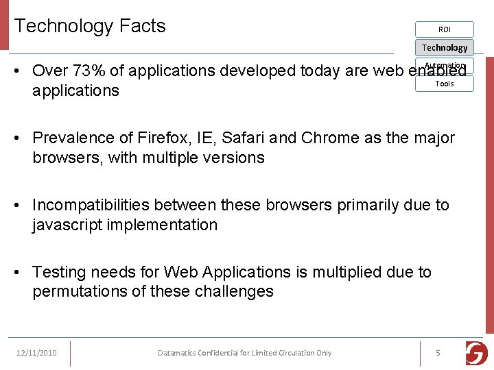 Technology Facts ROI Technology Automation • Over 73% of applications developed today are web