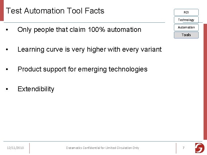 Test Automation Tool Facts ROI Technology • Only people that claim 100% automation •