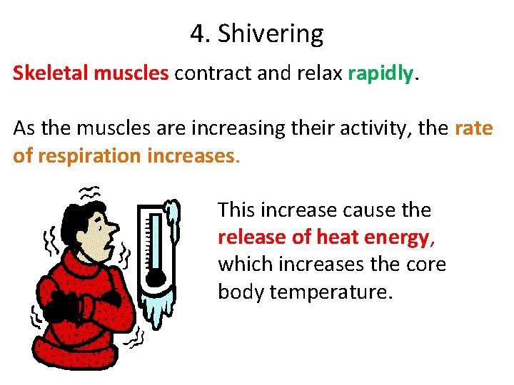 4. Shivering Skeletal muscles contract and relax rapidly. As the muscles are increasing their