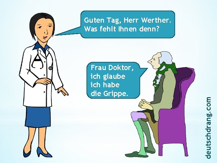 Frau Doktor, ich glaube ich habe die Grippe. deutschdrang. com Guten Tag, Herr Werther.
