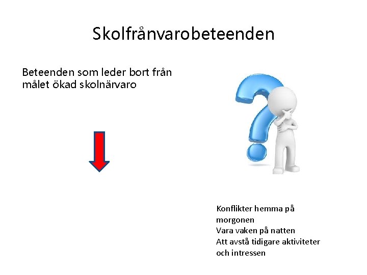 Skolfrånvarobeteenden Beteenden som leder bort från målet ökad skolnärvaro Konflikter hemma på morgonen Vara