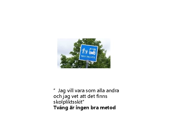 ”Jag vill vara som alla andra och jag vet att det finns skolpliktsskit” Tvång