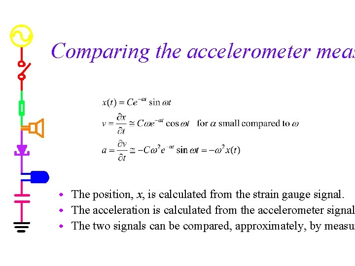 Comparing the accelerometer meas The position, x, is calculated from the strain gauge signal. Comparing the accelerometer meas The position, x, is calculated from the strain gauge signal.