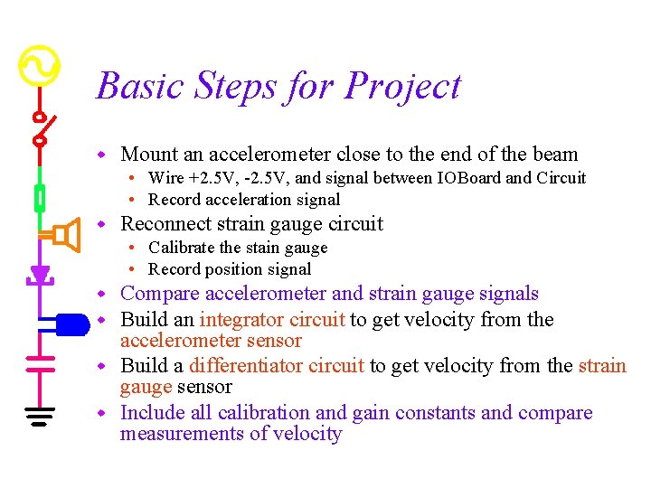 Basic Steps for Project w Mount an accelerometer close to the end of the