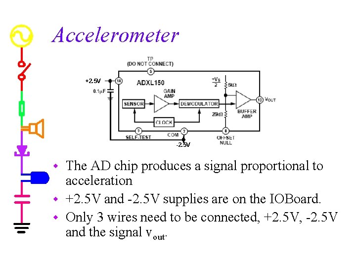 Accelerometer +2. 5 V -2. 5 V The AD chip produces a signal proportional Accelerometer +2. 5 V -2. 5 V The AD chip produces a signal proportional