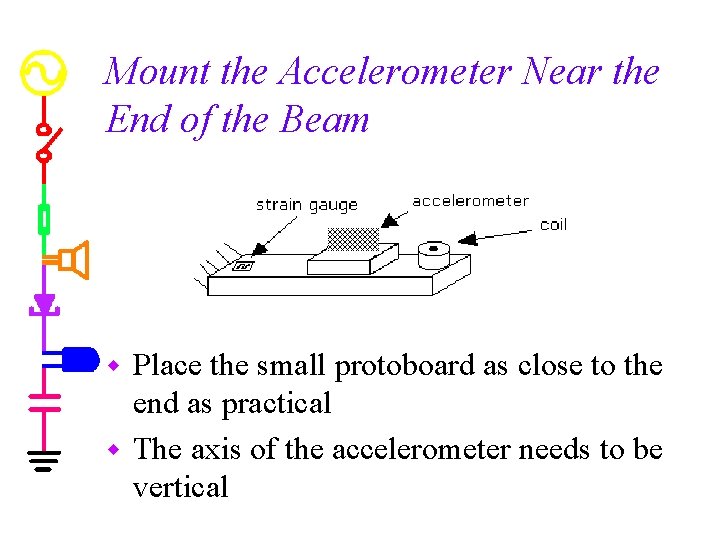 Mount the Accelerometer Near the End of the Beam Place the small protoboard as Mount the Accelerometer Near the End of the Beam Place the small protoboard as