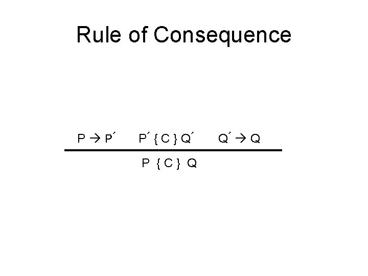Rule of Consequence P Pʹ Pʹ { C } Qʹ P {C} Q Qʹ