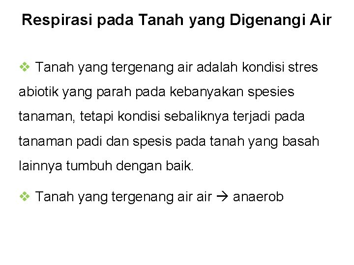 Respirasi pada Tanah yang Digenangi Air v Tanah yang tergenang air adalah kondisi stres