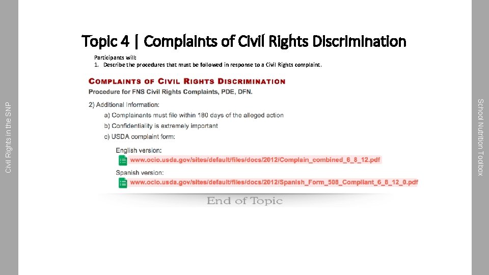 Topic 4 | Complaints of Civil Rights Discrimination School Nutrition Toolbox Civil Rights in