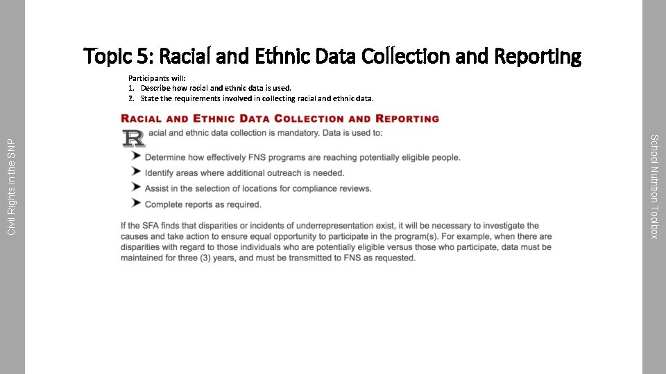 Topic 5: Racial and Ethnic Data Collection and Reporting School Nutrition Toolbox Civil Rights