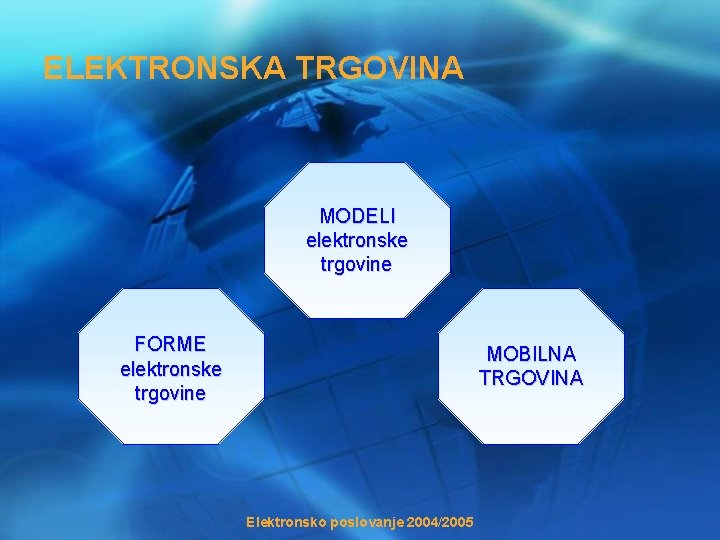 ELEKTRONSKA TRGOVINA MODELI elektronske trgovine FORME elektronske trgovine MOBILNA TRGOVINA Elektronsko poslovanje 2004/2005 