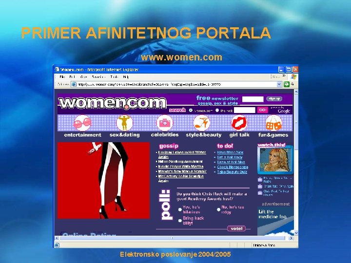 PRIMER AFINITETNOG PORTALA www. women. com Elektronsko poslovanje 2004/2005 