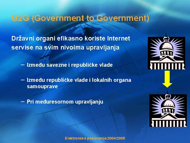 G 2 G (Government to Government) Državni organi efikasno koriste Internet servise na svim