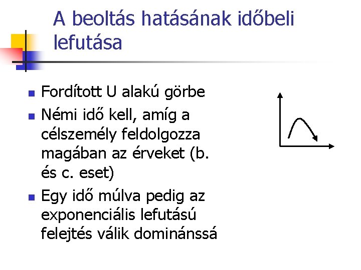 A beoltás hatásának időbeli lefutása n n n Fordított U alakú görbe Némi idő