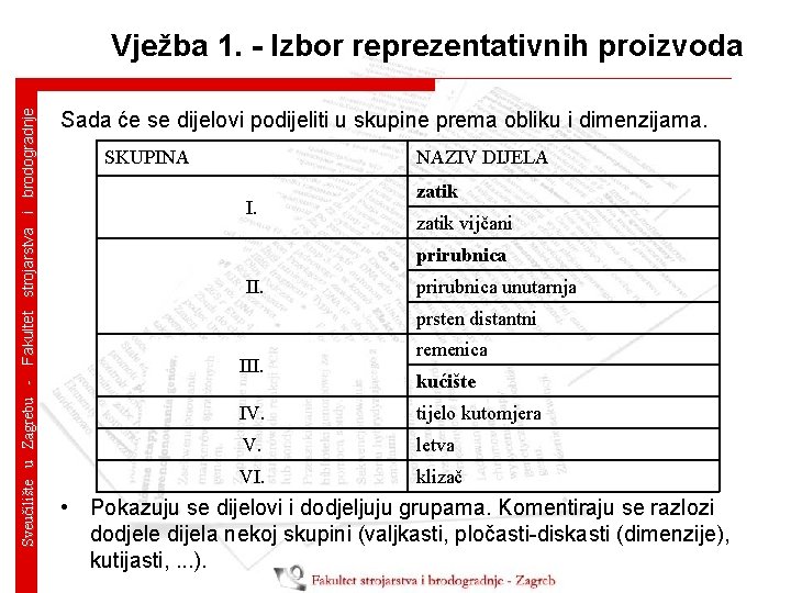 Sveučilište u Zagrebu - Fakultet strojarstva i brodogradnje Vježba 1. - Izbor reprezentativnih proizvoda