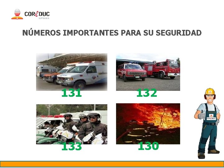 NÚMEROS IMPORTANTES PARA SU SEGURIDAD 131 132 133 130 