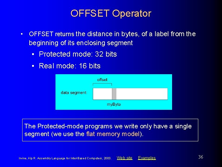 OFFSET Operator • OFFSET returns the distance in bytes, of a label from the