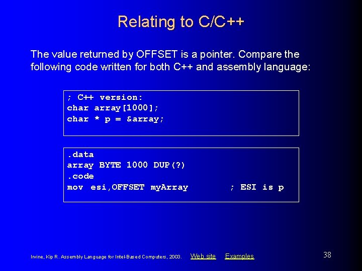Relating to C/C++ The value returned by OFFSET is a pointer. Compare the following
