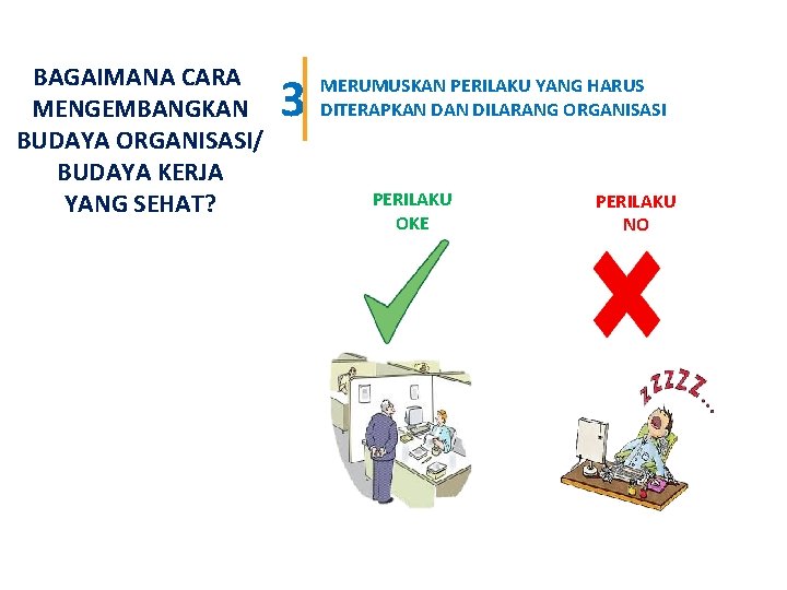 BAGAIMANA CARA MENGEMBANGKAN BUDAYA ORGANISASI/ BUDAYA KERJA YANG SEHAT? 3 MERUMUSKAN PERILAKU YANG HARUS