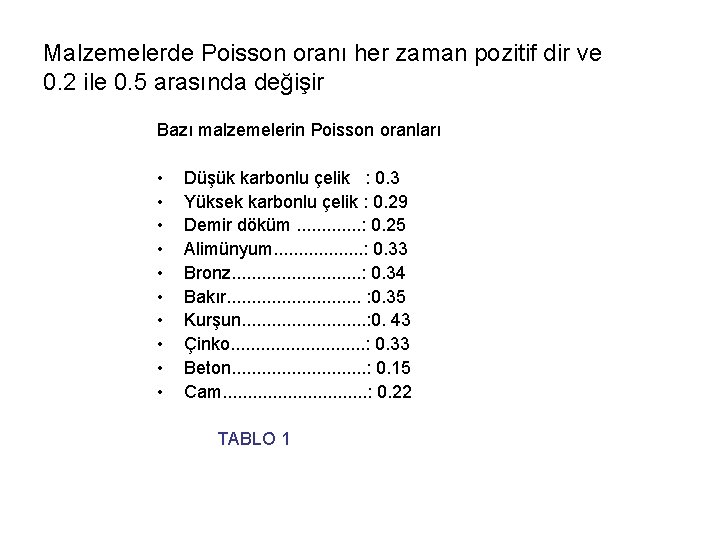 Malzemelerde Poisson oranı her zaman pozitif dir ve 0. 2 ile 0. 5 arasında