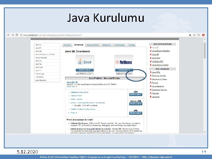 Java Kurulumu 5. 12. 2020 14 Dokuz Eylül Üniversitesi Uzaktan Eğitim Uygulama ve Araştırma