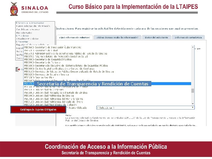 Secretaría de Transparencia y Rendición de Cuentas Catálogo de Sujetos Obligados 