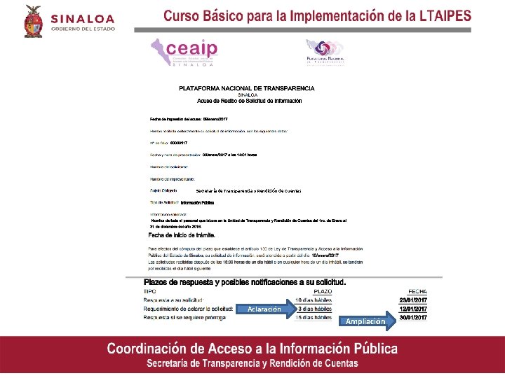 Secretaría de Transparencia y Rendición de Cuentasde Transparencia Aclaración Ampliación 