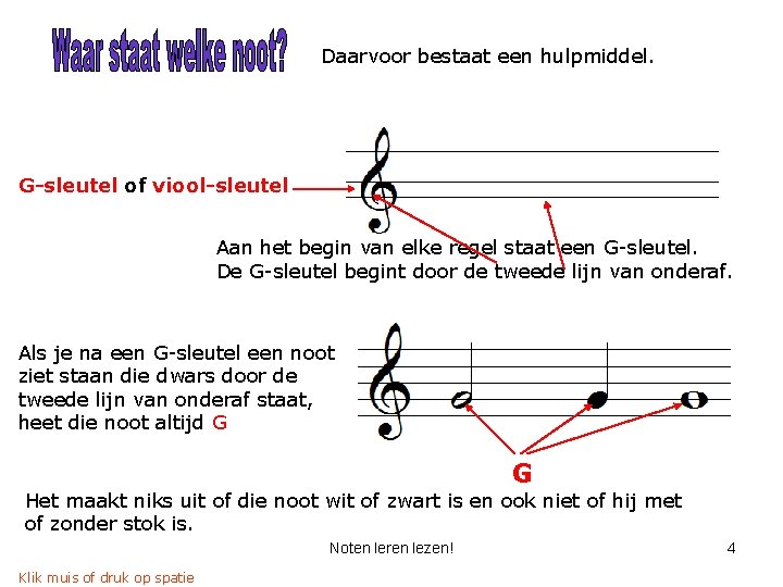 Daarvoor bestaat een hulpmiddel. G-sleutel of viool-sleutel Aan het begin van elke regel staat