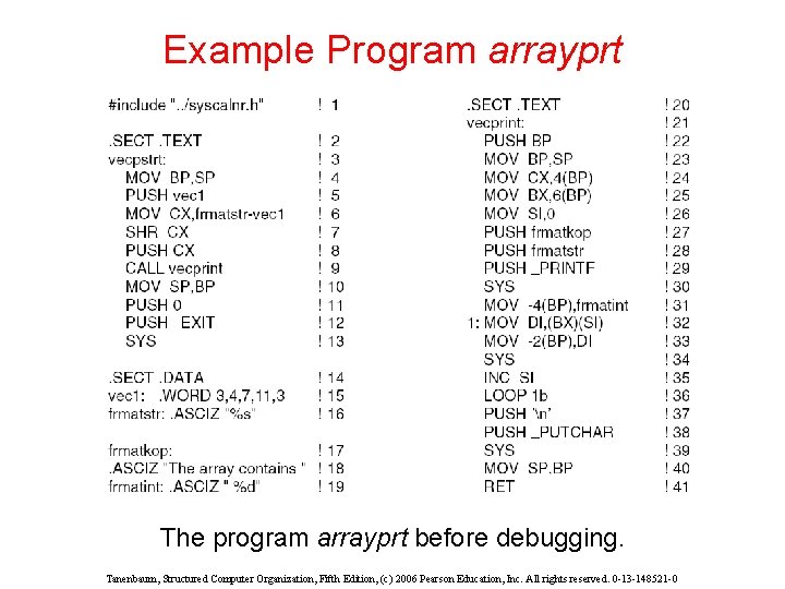 Example Program arrayprt The program arrayprt before debugging. Tanenbaum, Structured Computer Organization, Fifth Edition,