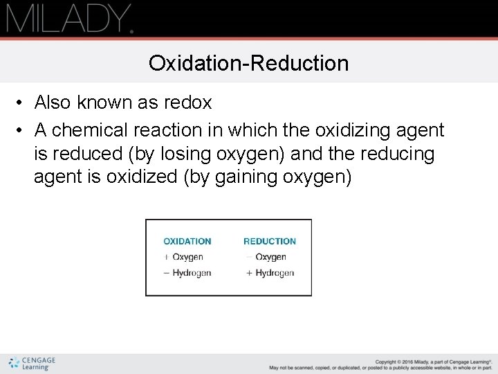 Oxidation-Reduction • Also known as redox • A chemical reaction in which the oxidizing